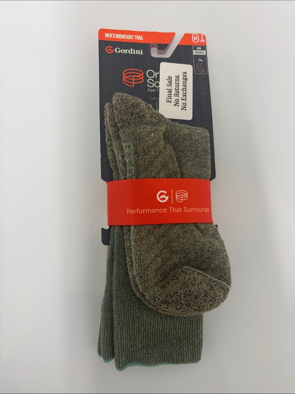 Gordini Men's 2 pair pack mid weight crew sock Seneca size Medium NWT